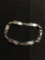 High Polished & Textured Leaf Motif 6.5mm Wide 7in Long Sterling Silver Link Bracelet