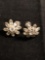 Floral Design w/ Marquise Faceted Rhinestone Petals & Round Center 15mm Diameter Pair of Sterling