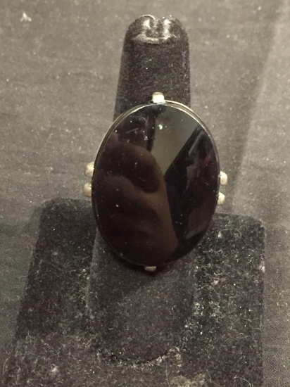 Oval 32x24mm Onyx Cabochon Center Handmade Old Pawn Mexico Signed Designer Ring Band