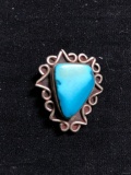 Hand Filigree Detailed Turquoise Cabochon Center Old Pawn Native American Sterling Silver Pendant