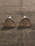 T2 Designer Triangular 20mm Diameter High Polished & Brush Finish Pair of Sterling Silver Cufflinks