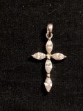 Four Marquise Faceted CZ Featured 25x15mm SU Designer Sterling Silver Cross Pendant