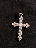 C.I. Designer Graduating Sizes Round Faceted CZ Accented 27x17mm Cross Sterling Silver Pendant
