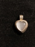 Heart Shaped White Cat's Eye Cabochon Center Set in 20x13mm Sterling Silver Cage Pendant