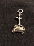 Handmade 23x15mm Lawn Mower Themed Signed Designer Sterling Silver Charm w/ Spring Ring Clasp