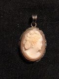 Oval 20x5mm Hand-Carved Shell Lady Cameo Vintage Old Pawn Sterling Silver Pendant