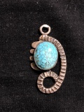 Oval 14x11mm Turquoise Matrix Cabochon 33mm Long Old Pawn Native American Sterling Silver Pendant