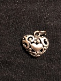 Filigree Decorated 15x15mm Sterling Silver Heart Pendant