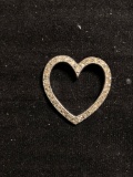Milgrain Framed 25x23mm Rhinestone Accented Sterling Silver Ribbon Heart Pendant