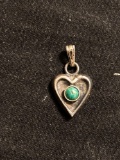 Heart Shaped 15x10mm Sterling Silver Pendant w/ Round 3.5mm Turquoise Cabochon Center