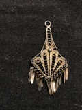 Old Pawn East Indian Design 40x20mm Milgrain Detailed Sterling Silver Lace Chandelier Pendant