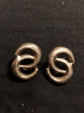 Interlocking Twin Crescent Design 26x18mm Pair of Sterling Silver Earrings