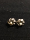 Round 13mm Diameter Scallop Floral Detailed w/ Faux Pearl Center Pair of Sterling Silver Button