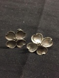 NYE Designer 22mm Diameter Satin Finish Floral Design Handmade Pair of Sterling Silver Earrings