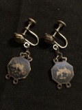 Siam Designer 40x15mm Oxidized Mekhala Goddess Themed Pair of Sterling Silver Drop Earrings