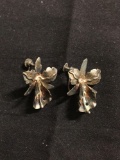 Handmade Lotus Blossom Themed 25x17mm Pair of Sterling Silver Earrings