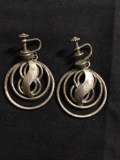 Round 27mm Handmade Signed Designer Old Pawn Mexico Pair of High Polished Sterling Silver Earrings