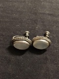 Double Rope Detail Framed Oval 12x9mm Moonstone Cabochon Center Pair of Sterling Silver Earrings