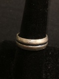 Groove Detailed 7mm Wide Mexican Made Beveled Sterling Silver Band