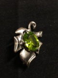 Oval Faceted 13x10mm Peridot Gem Center High Polished Maple Leaf Design 34x24mm Sterling Silver