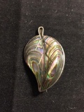 Abalone Inlaid 32x20mm Taxco Designer Old Pawn Mexico Leaf Motif Sterling Silver Brooch