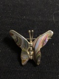 Butterfly Design Abalone Inlaid 23x18mm Mexican Made Sterling Silver Brooch