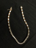Alternating Round Faceted Chocolate & White 3.5mm CZ Decorated 8.5in Long Signed Designer Sterling