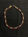 Alternating Oval Faceted 6x4mm Garnet & Round Faceted Illusion Diamond Decorated 8in Long Thai Made