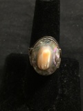 Oval 20x15mm Abalone Paua Shell Center Handmade Old Pawn Native American Sterling Silver Ring Band
