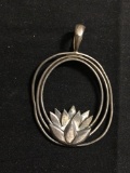 Handmade Lotus Blossom Themed 40x35mm Triple Stranded Sterling Silver Pendant