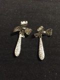 Bowtie Motif w/ Rhinestone Encrusted Drops 30x13mm Pair of Sterling Silver Earrings
