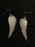 Detailed Angel Wing Motif 48x17mm Signed Designer Pair of Sterling Silver Drop Earrings