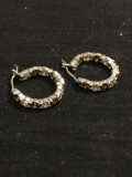 Alternating Round Faceted Chocolate & White CZ Featured 3mm Wide 17mm Diameter Pair of Sterling