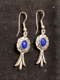 Old Pawn Native American Style 50x12mm Signed Designer Pair of Sterling Silver Drop Earrings w/ Oval
