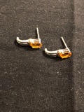 Oval Faceted 6x4mm Citrine Center 15mm Long Pair of High Polished Signed Designer Earrings