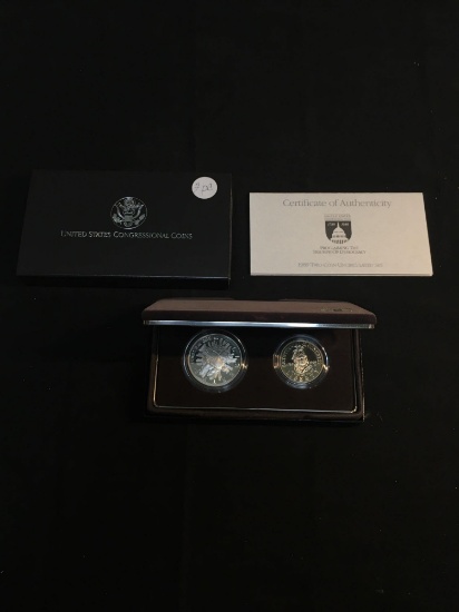 1989 US Mint Two Coin Congressional Set - 90% Proof Silver Dollar