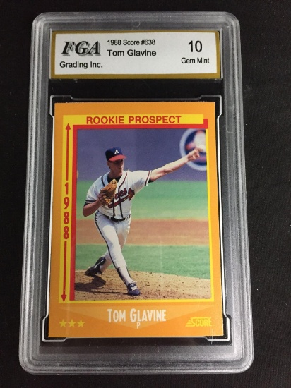 FGA Graded 1988 Score TOM GLAVINE Braves Rookie Baseball Card - GEM MINT 10