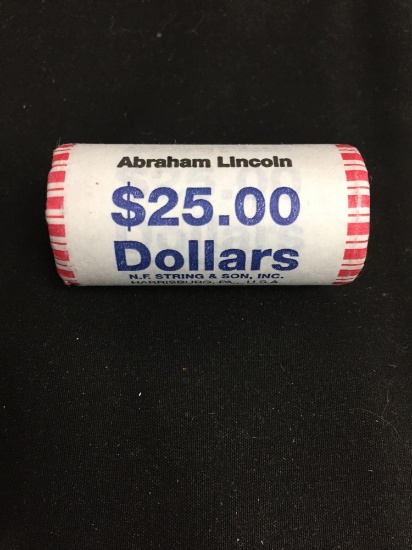 United States Mint $25 Face Value Presidential Dollar UNCIRCULATED Bank Roll - ABRAHAM LINCOLN
