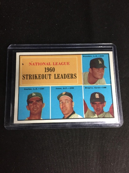 1961 Topps #49 NL Strikeout Leaders - SANDY KOUFAX Vintage Baseball Card