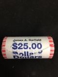 United States Mint $25 Face Value Presidential Dollar UNCIRCULATED Bank Roll - JAMES A. GARFIELD