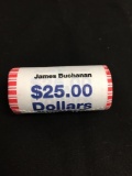 United States Mint $25 Face Value Presidential Dollar UNCIRCULATED Bank Roll - JAMES BUCHANAN