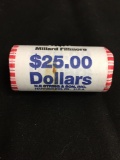 United States Mint $25 Face Value Presidential Dollar UNCIRCULATED Bank Roll - MILLARD FILLMORE