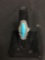 Oval 25x7mm Turquoise Cabochon Center Rope & Filigree Detailed Old Pawn Native American Sterling