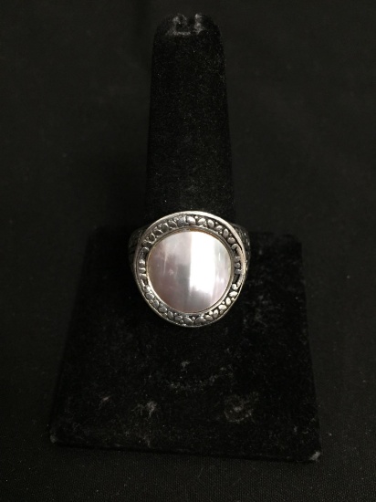 Round 15mm Mother of Pearl Center Pebble Framed 22mm Wide Tapered Balinese Made Signed Designer