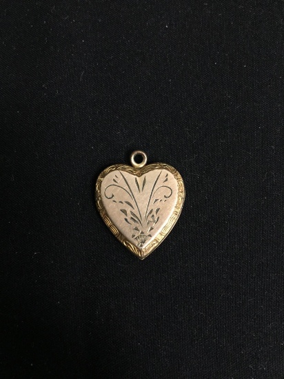 Brush Finished Filigree Decorated 24x20mm Gold-Tone Sterling Silver Heart Locket Pendant