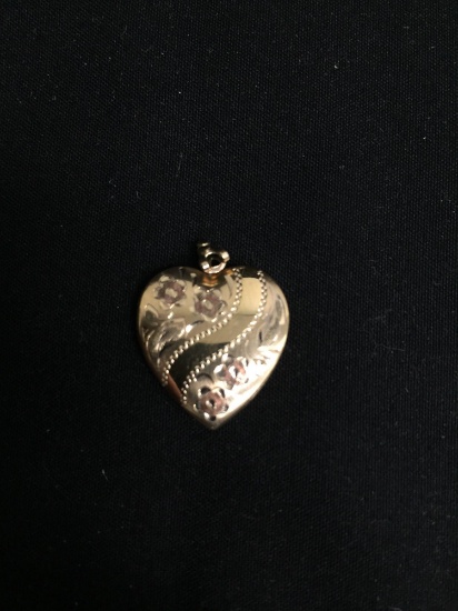 High Polished Finished Filigree Decorated 22x18mm Gold-Tone Sterling Silver Heart Locket Pendant
