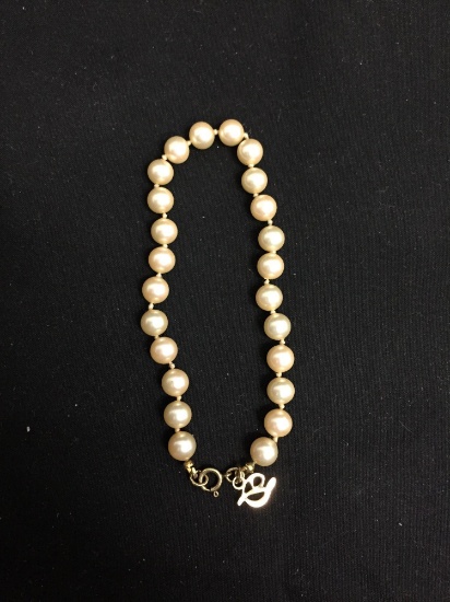 Round 6mm Hand-Strung Pearl 8in Long Bracelet w/ 14kt Gold Filled Clasp