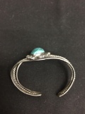 Filigree & Rope Detailed Oval 35x12mm Turquoise Cabochon Center 45mm Wide Tapered Old Pawn Native