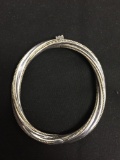 High Polished & Rope Detailed Braided Design 7mm Wide 3.25in Diameter Sterling Silver Hinged Bangle