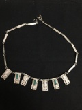 Handmade Old Pawn Mexico Turquoise Accented 18in Long Engraved Ornate Sterling Silver Chandelier